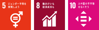 5.ジェンダー平等を実現しよう、8.働きがいも経済成長も、10.人や国の不平等をなくそう